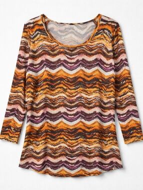 Cato Women's Top with Purple and Orange Zigzag Pattern Size M